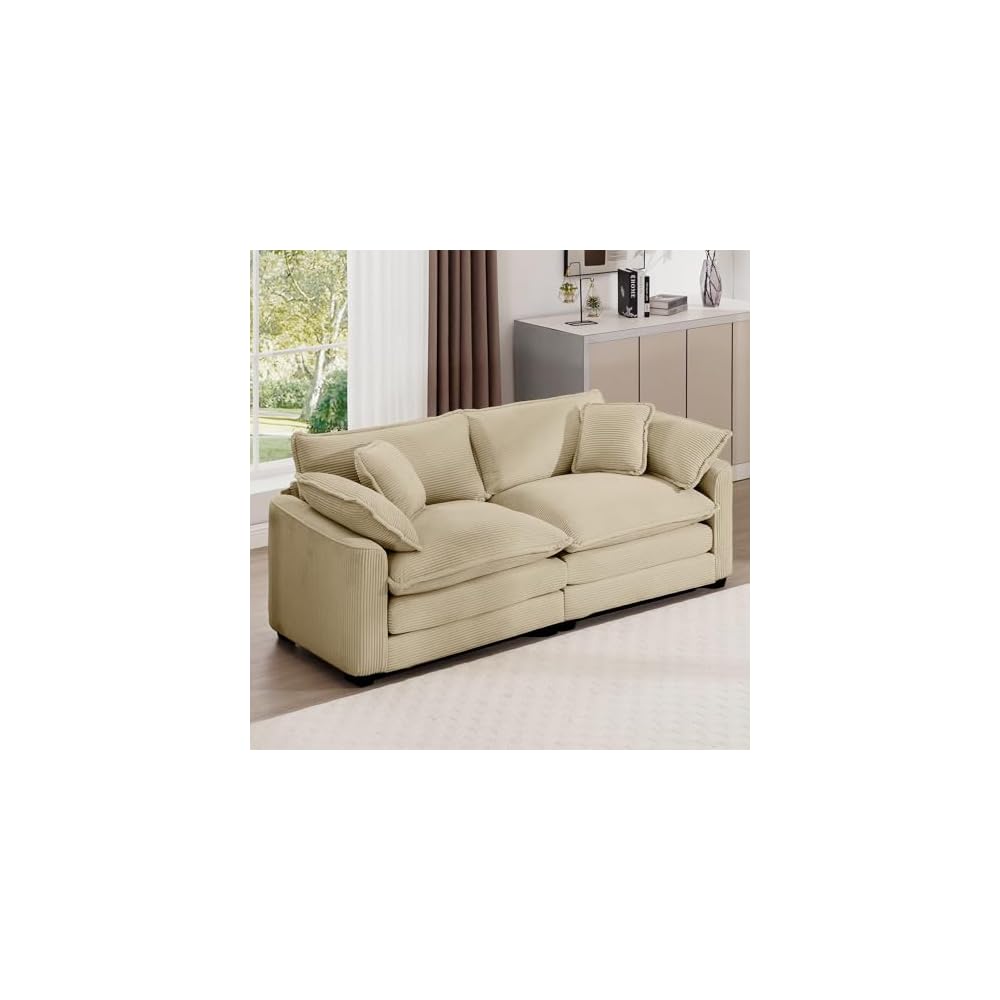 Luxury Modular Sectional Sofa, 80 Inch Modern Corduroy Comfy Cloud Couches for Living Room Office, Loveseat Deep Sofa with 2 Armrest Pillows and 2 Toss Pillows, Camel