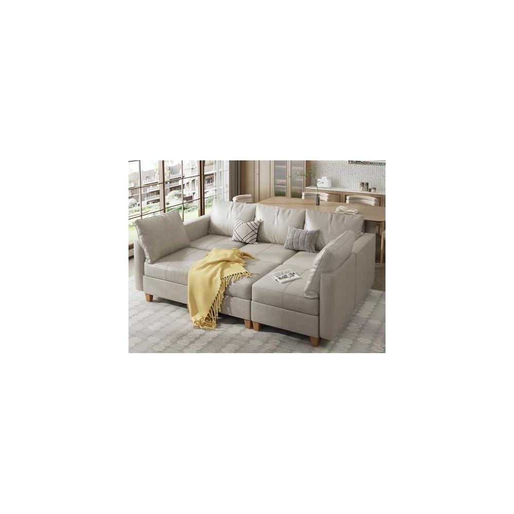 Faux Leather Sectional Sleeper Couch Modular Sofa