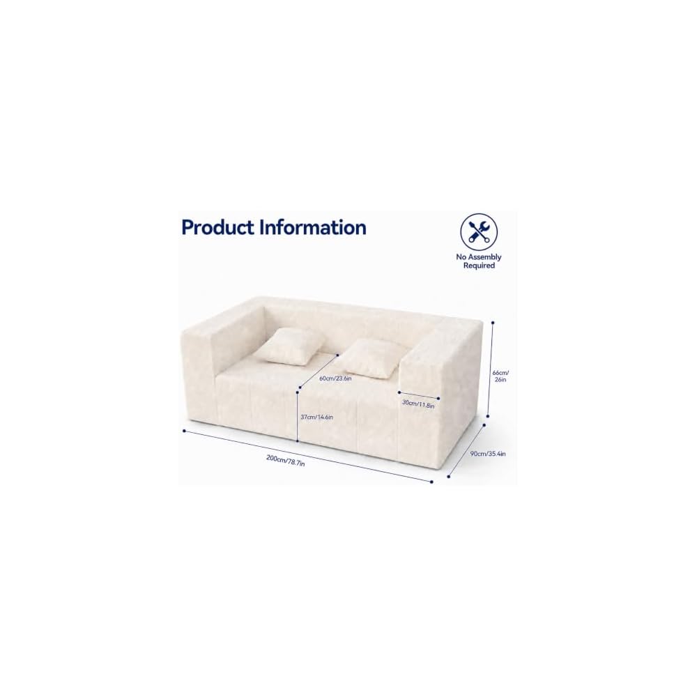 Boneless Loveseat Sofa Small Couch for Bedroom Dorm Beige