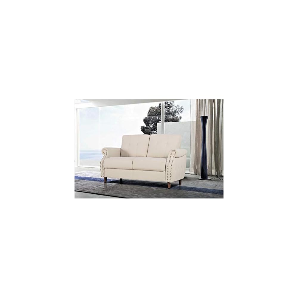 Briscoe Ultra Modern Upholstered Button Tufted Back Living Room Loveseat, 57.48" Beige