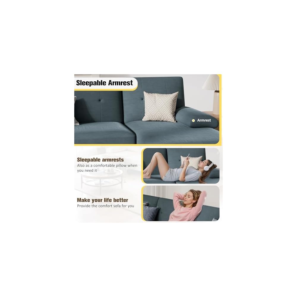 JY QAQA Sectional Couche with Soft Cushion, U-Shaped Sofa with Double Chaise, 4-Seat Linen Fabric Sofa Sets for Living Room, Apartment, Grey