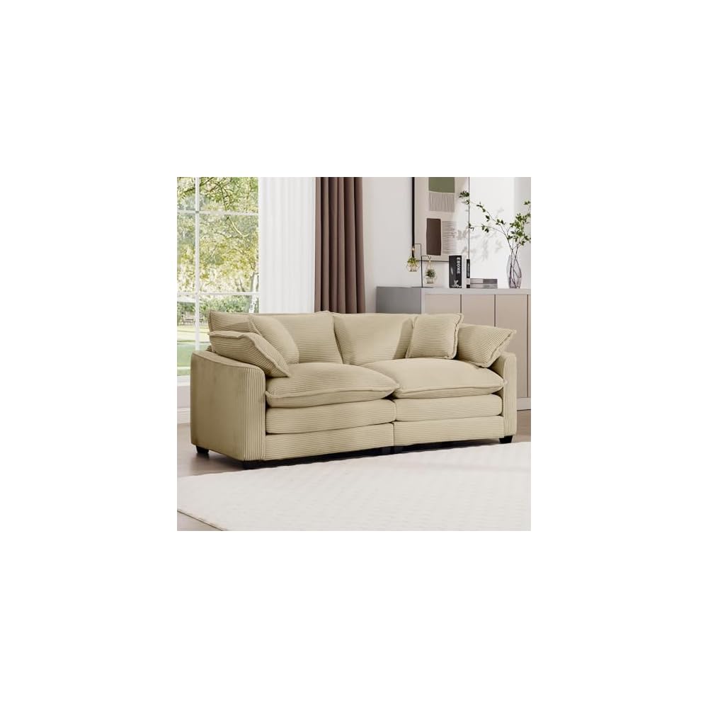 Luxury Modular Sectional Sofa, 80 Inch Modern Corduroy Comfy Cloud Couches for Living Room Office, Loveseat Deep Sofa with 2 Armrest Pillows and 2 Toss Pillows, Camel