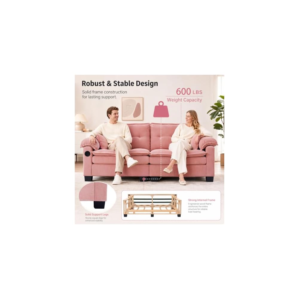 75 Inch Loveseat Sofa, Small Couches for Small Spaces (Pink)