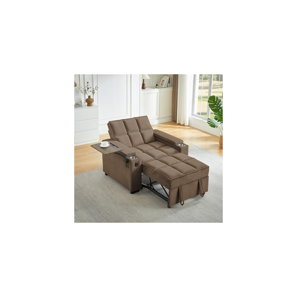 44" Single Sleeper Chair Bed, Pull Out Sleeper Sofa Bed, Coffee