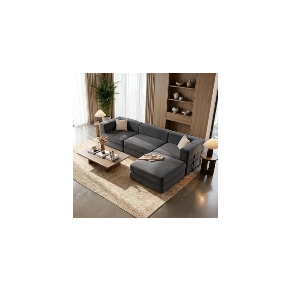 L Shaped Modular Sofa Bed, Modular Sectional Sofa with 8 Movable Cushions