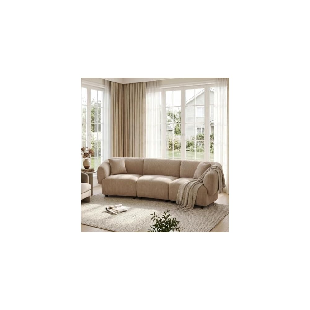 Obito Fabric Upholstered 3-Seater Sofa, Modern Home Sofa Living Room, Wooden Large Upholstered Sofa Couch for Apartment/Home Office, Espresso