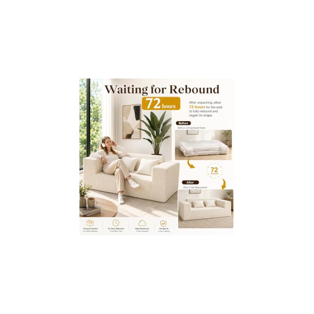 Boneless Loveseat Sofa Small Couch for Bedroom Dorm Beige