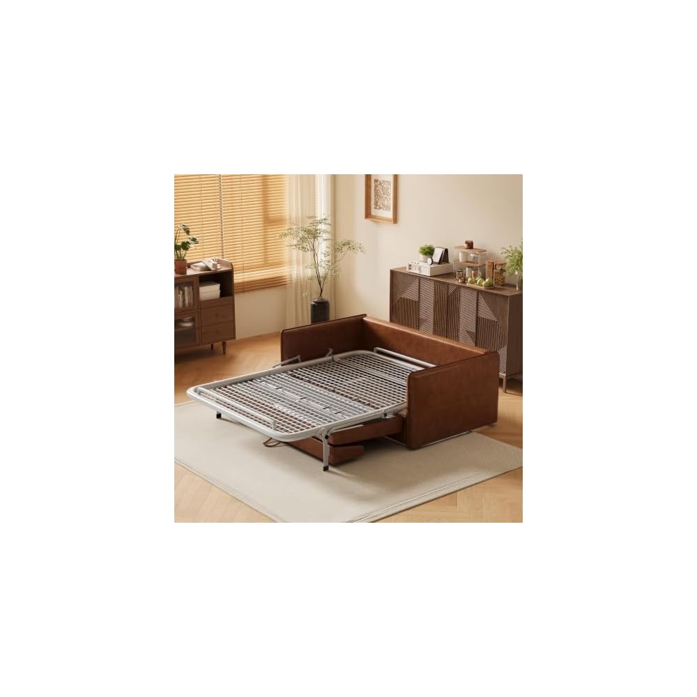 55.9” Convertible Mid Century Morden Pull-Out Sofa Bed, Sleeper Sofa with Storage Chaise, Velvet Upholstered 2-in-1 Sofa Couch, Loveseat for Living Room, Guest Room & Apartment, Brown