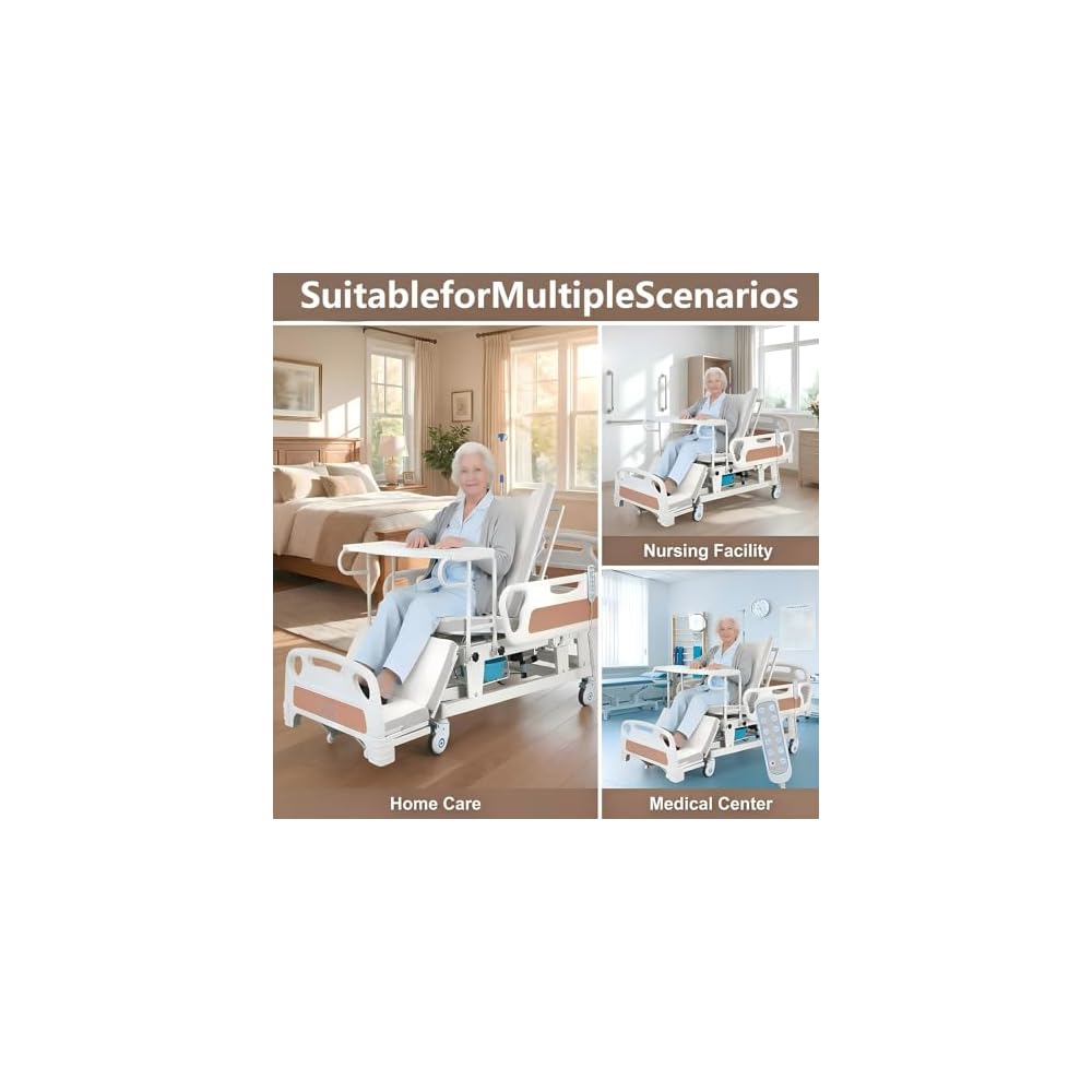 Full Electric Adjustable Hospital Bed with Built in Toilet & Lateral Tilting, Power Lift Clinical Nursing Bed for Elderly Seniors Bariatric,no Electric Lift