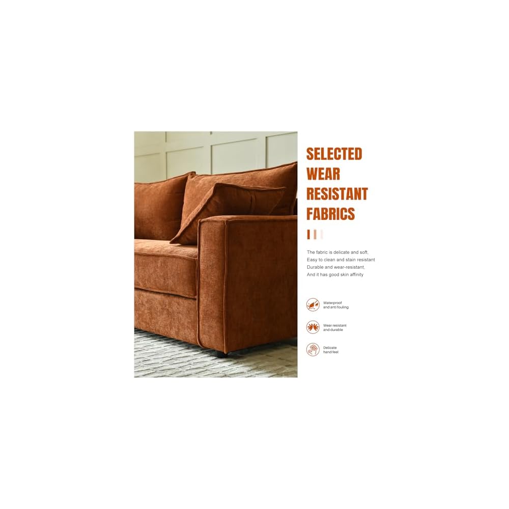 Three Person Sofa with Wide Upholstered Chaise Lounge Sofa, Linen Fabric, Easy to Assemble, No Noise (OCHER)