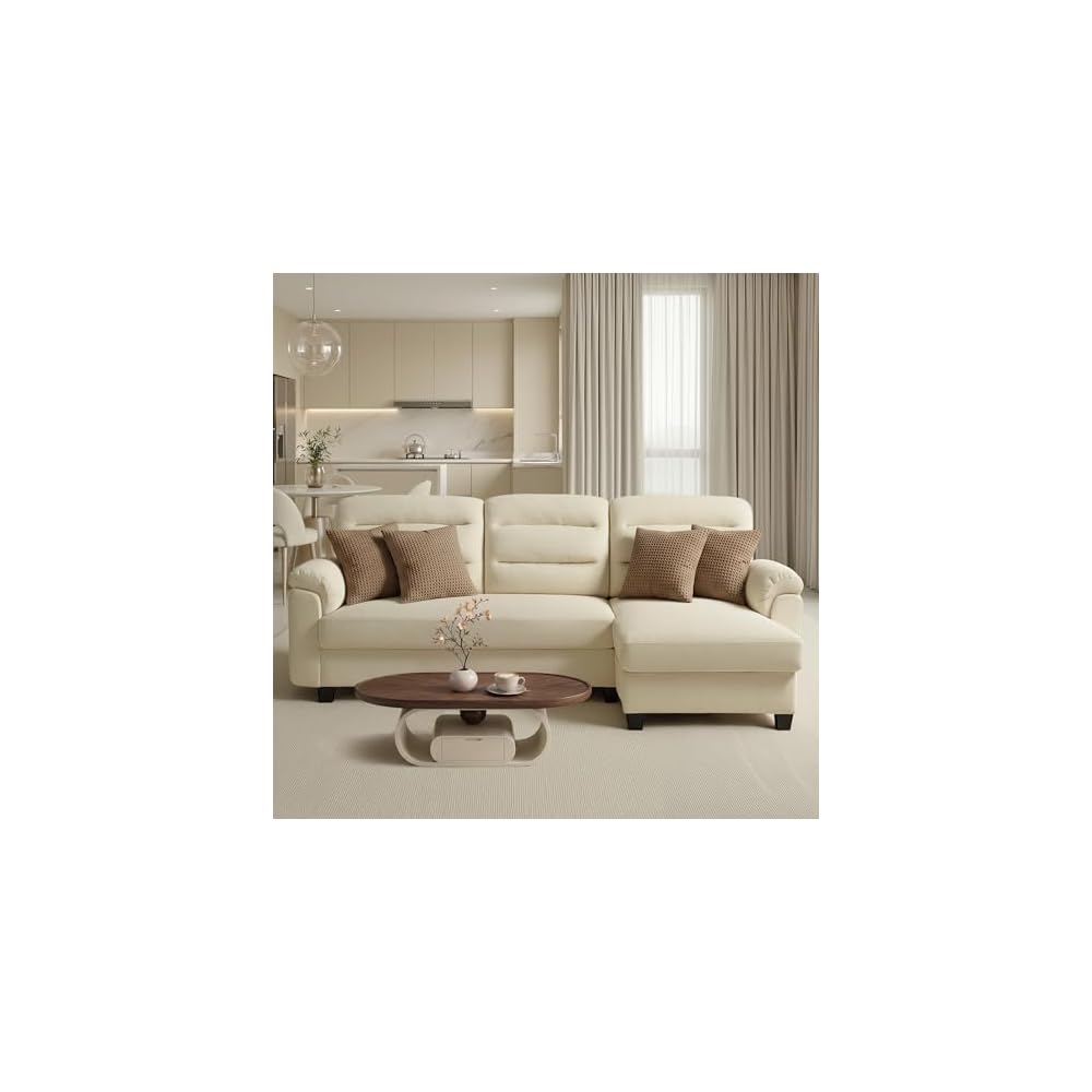 88” L-Shaped Sofa for Living Room, 3-Seater with Chaise, White