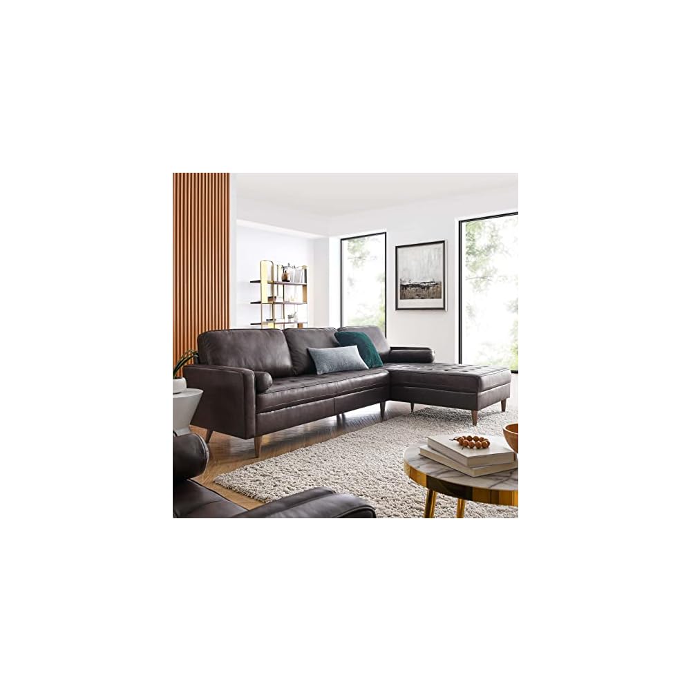 EEI-5873-BRN Valour 98" Leather Sectional Sofa, Brown