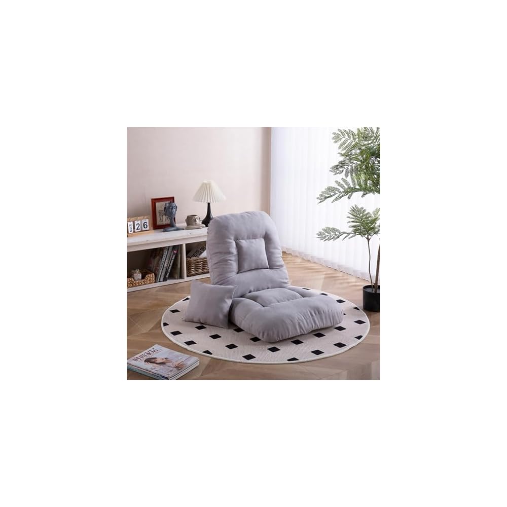 Adjustable Floor Lazy Sofa Chair,Multi-Position Comfy Lazy Floor Sofa Couch,Foldable Gaming Chair with Back Support for Adult (Grey)