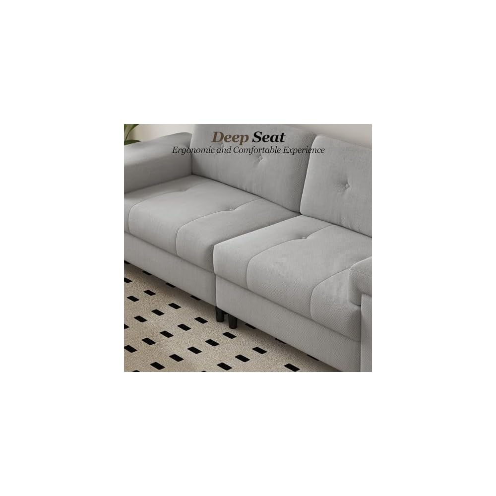 85 Inch Modern 3 Seater Sofa for Living Room, Deep Seat Chenille Couch with Adjustable Wide Armrest & Plush Backrest, Button Tufted Comfy Bedroom Sofa, Easy Assembly, Grey