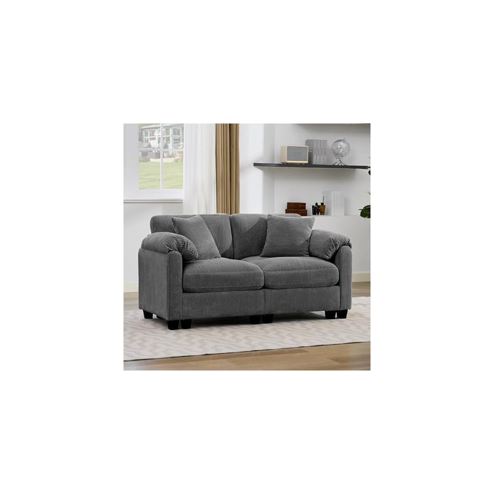115'' Oversized Sectional Modular Sofa with Ottoman, U-Shaped Modern Sectional Couches for Living Room with 2 Throw Pillows and Deep Seat, Center Stitched Design (Grey, Loveseat)