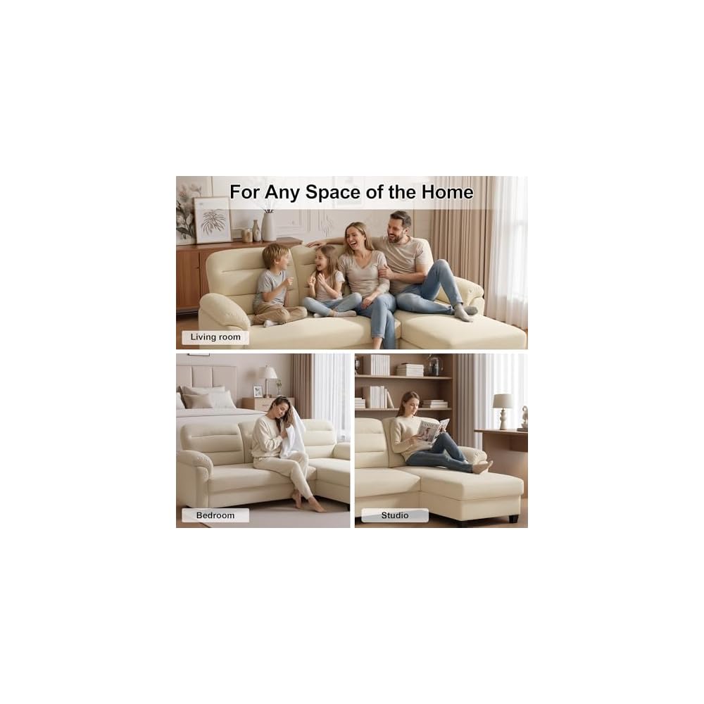 88” L-Shaped Sofa for Living Room, 3-Seater with Chaise, White
