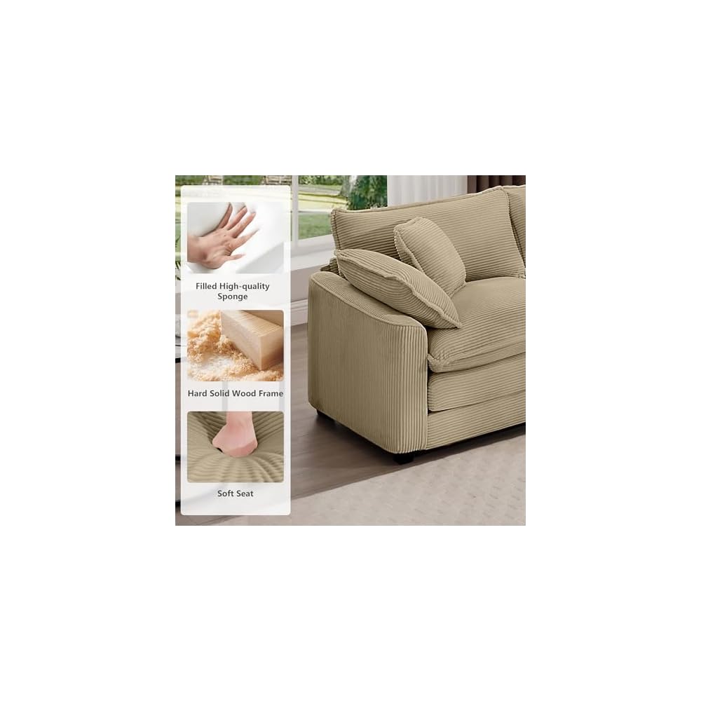 Luxury Modular Sectional Sofa, 80 Inch Modern Corduroy Comfy Cloud Couches for Living Room Office, Loveseat Deep Sofa with 2 Armrest Pillows and 2 Toss Pillows, Camel