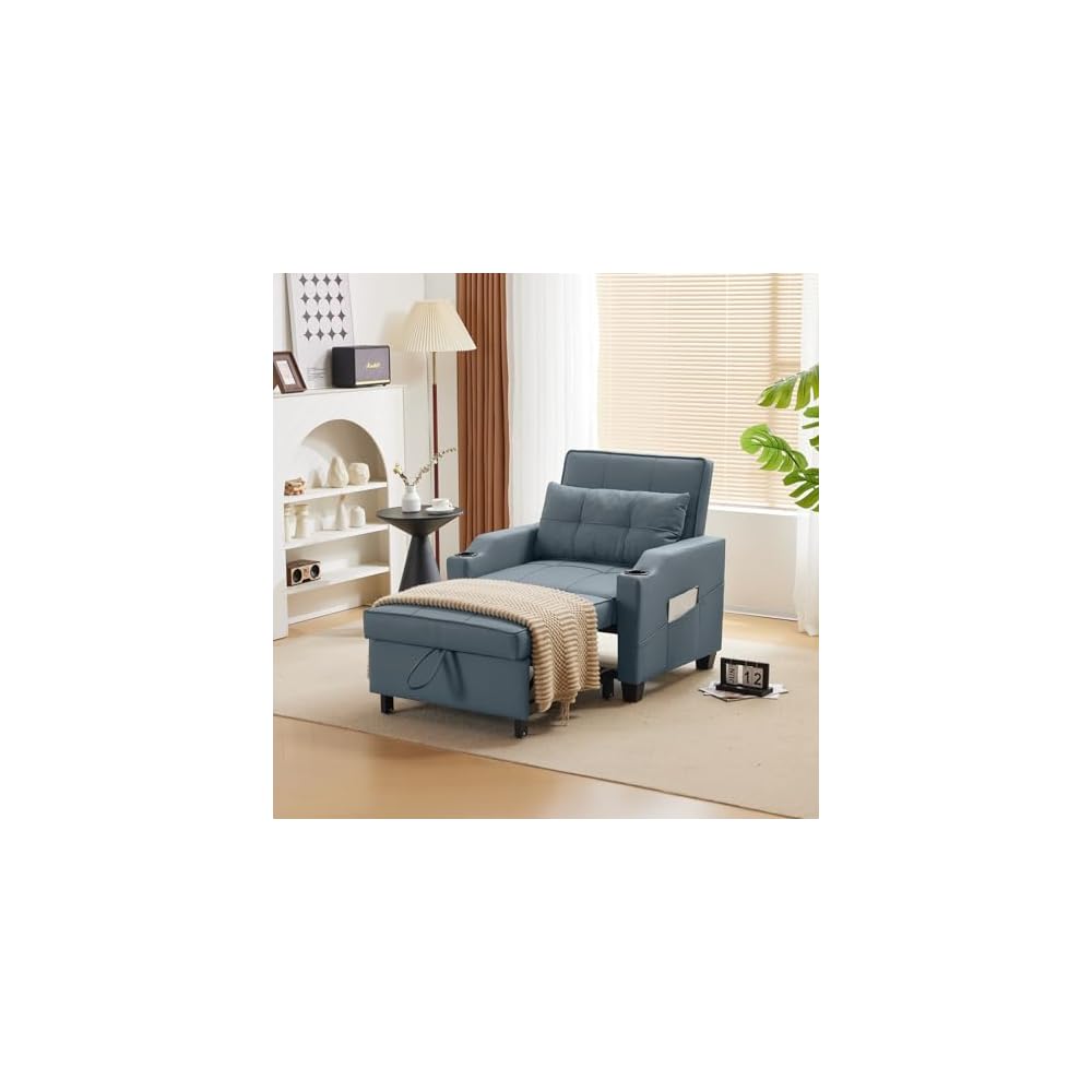 3-in-1 Convertible Sofa Bed, Recliner with Adjustable Backrest, USB Ports, Cup Holders for Small Spaces, Living Room