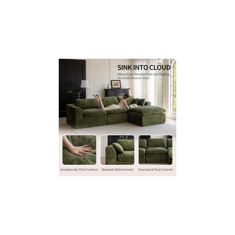 Cloud Sectional Couch for Living Room, Modern L-Shape Sofa with Back Cushion, Oversized Convertible Deep Chenille Seater Modular Couches