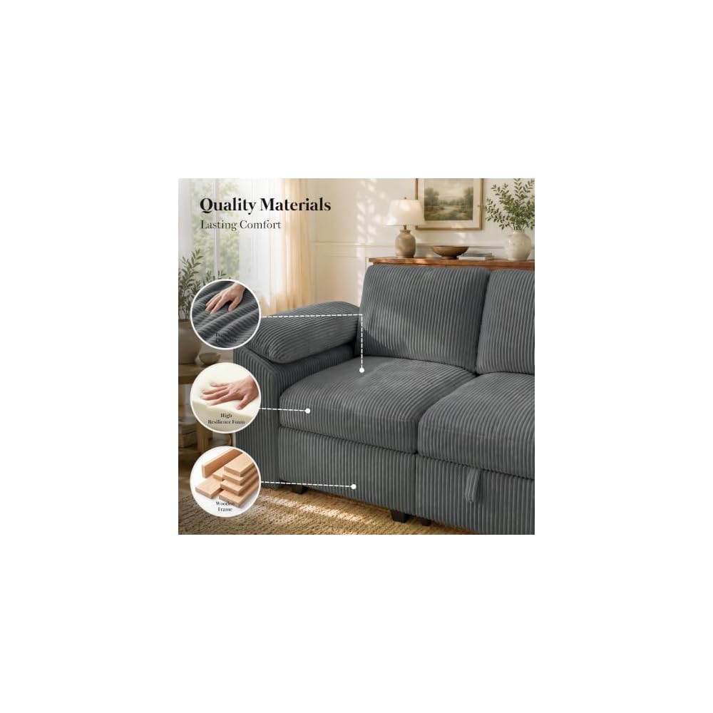 108" Modular Sectional Sleeper Sofa with Pull Out Bed, Dark Grey