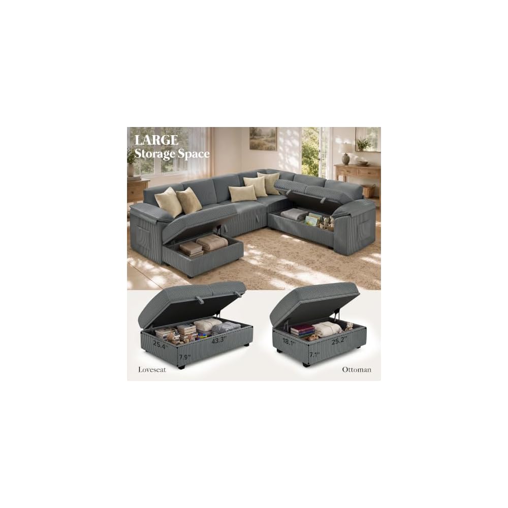 108" Modular Sectional Sleeper Sofa with Pull Out Bed, Dark Grey