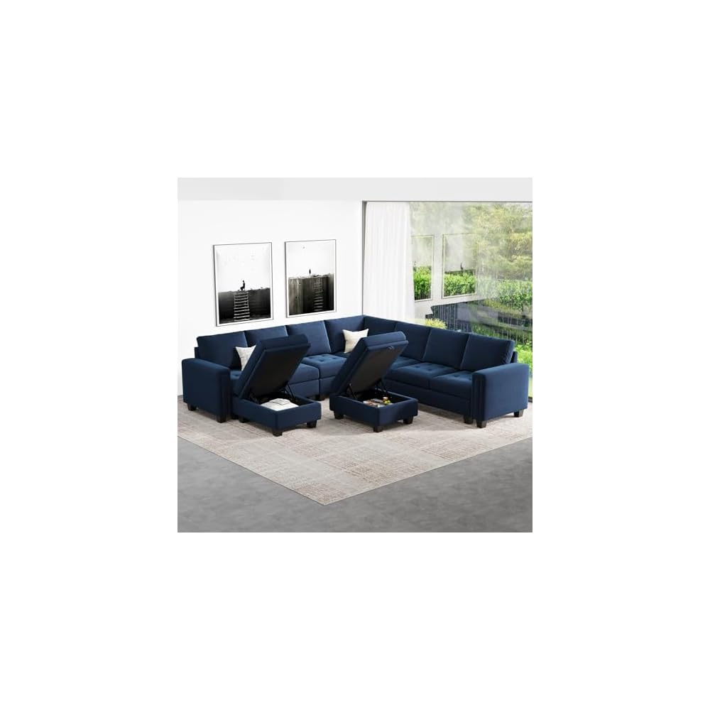 Modular Sectional Sofa U Shaped Sectional Couch with Storage Ottoman Velvet 9-Seater Convertible Sectional Sofa with Chaises Blue