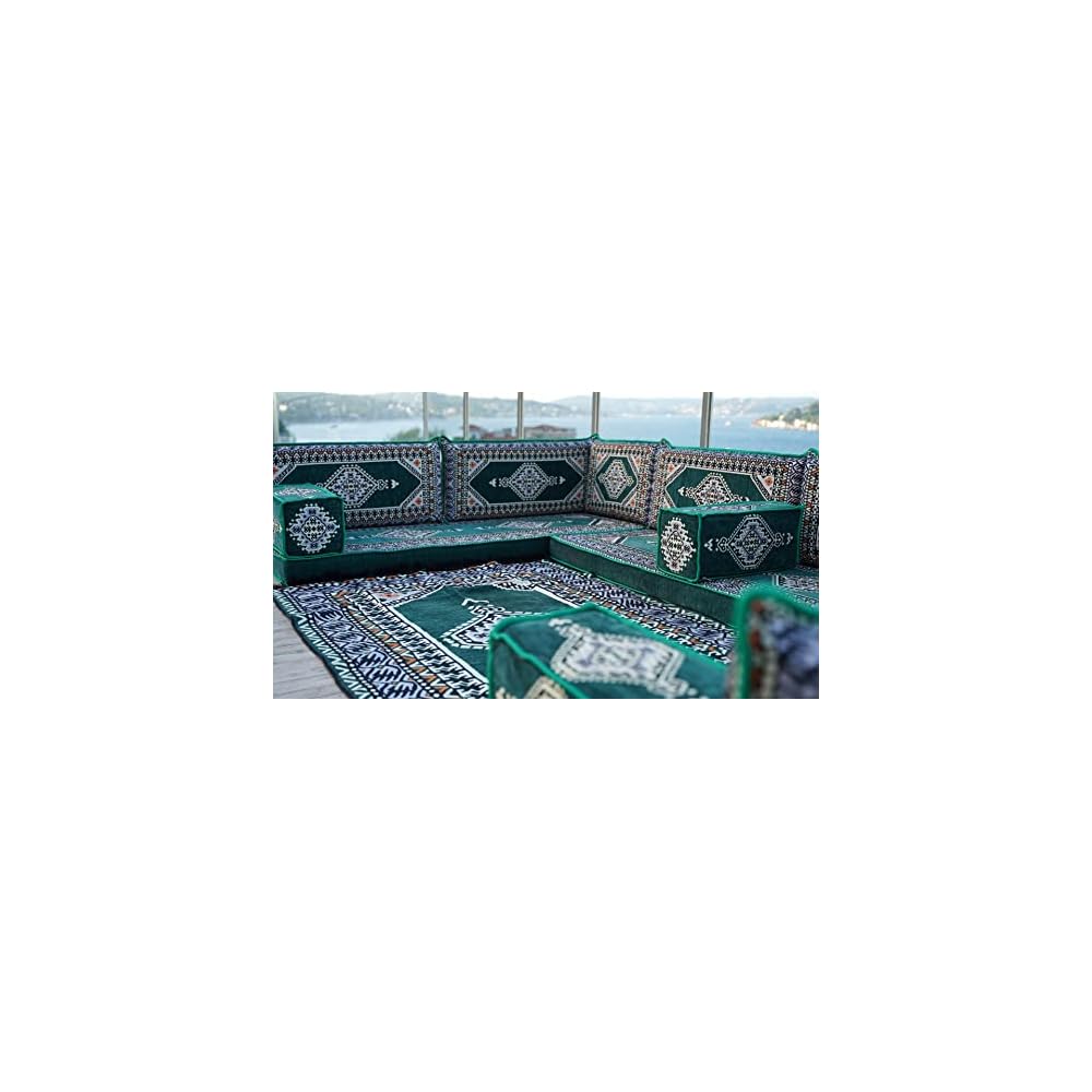 Green Handmade Oriental Floor Seating Set – Traditional Floor Sofa with Backrest