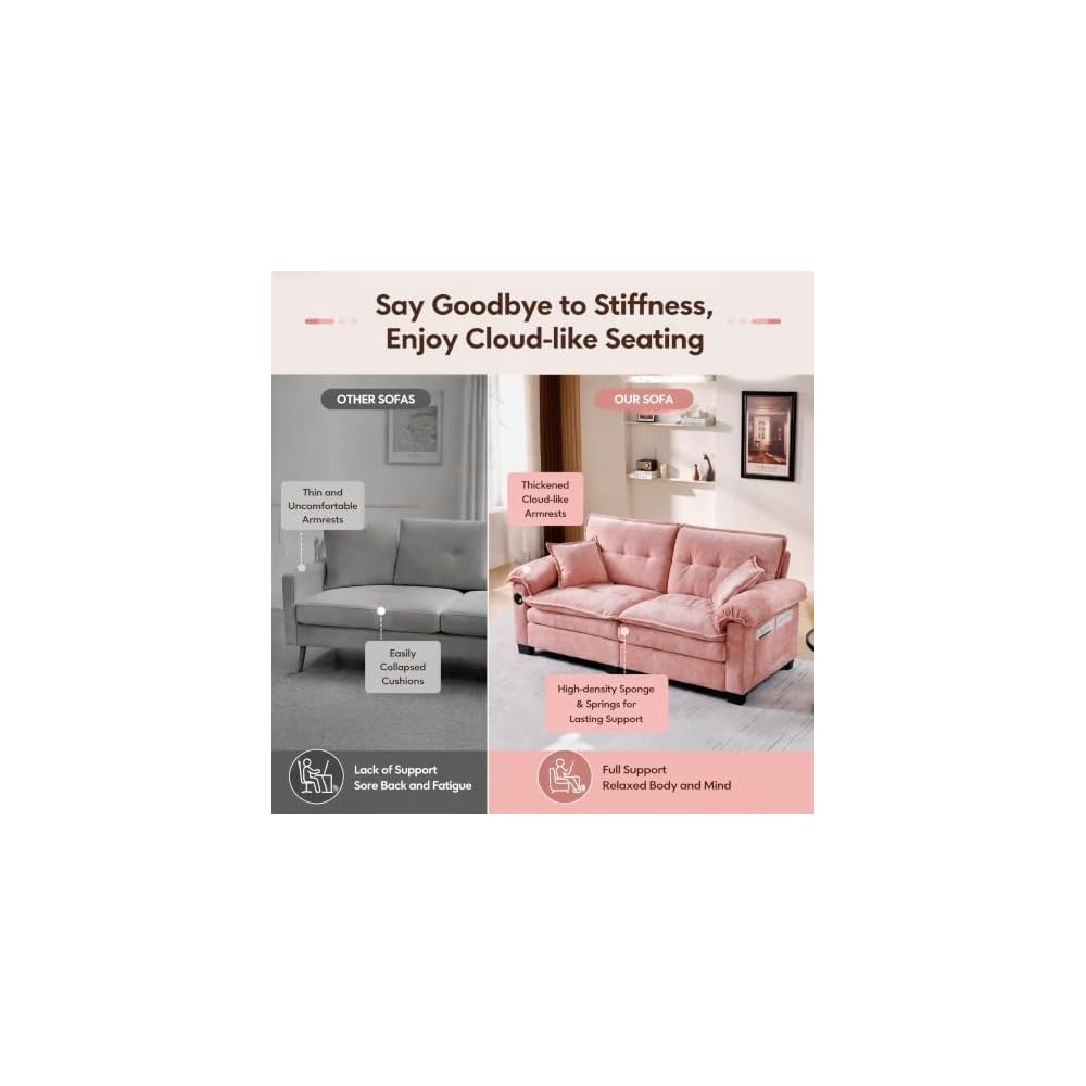 74" Chenille Loveseat Sofa with USB Charging (Pink)