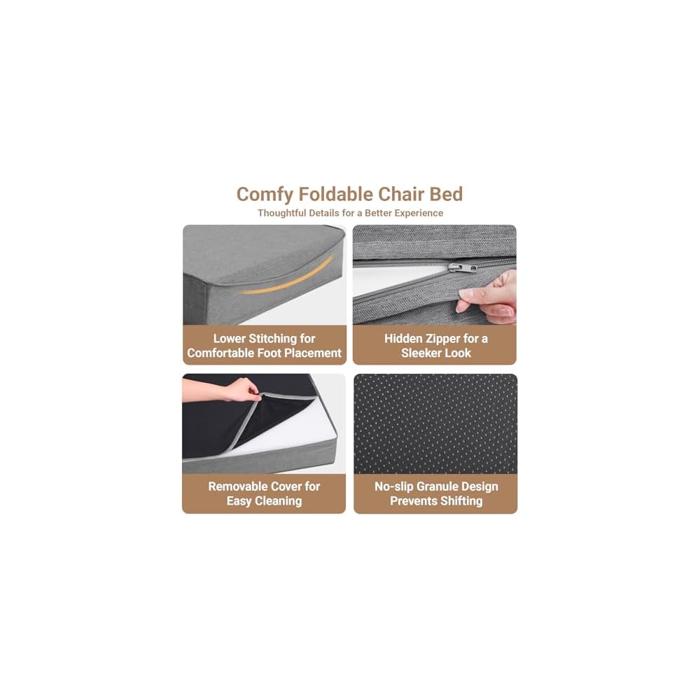 Folding Sofa Bed, Convertible Sleeper Chair, Foldable Boneless Futon Couch