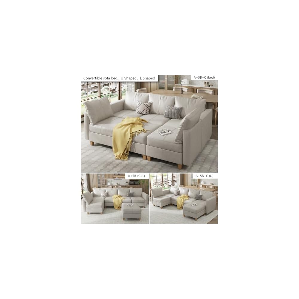 Faux Leather Sectional Sleeper Couch Modular Sofa