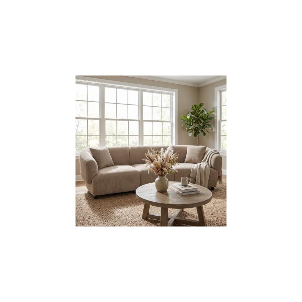 Obito Fabric Upholstered 3-Seater Sofa, Modern Home Sofa Living Room, Wooden Large Upholstered Sofa Couch for Apartment/Home Office, Espresso