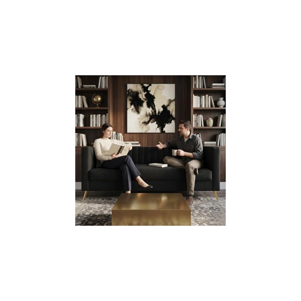 Weiss Velvet Channel Tufted Sofa, Black