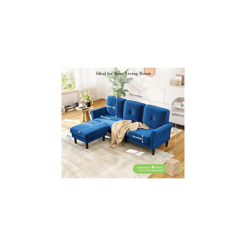 Small Sectional Couch, 83" L Shaped Couch, Modular Sectional Sofa, Blue