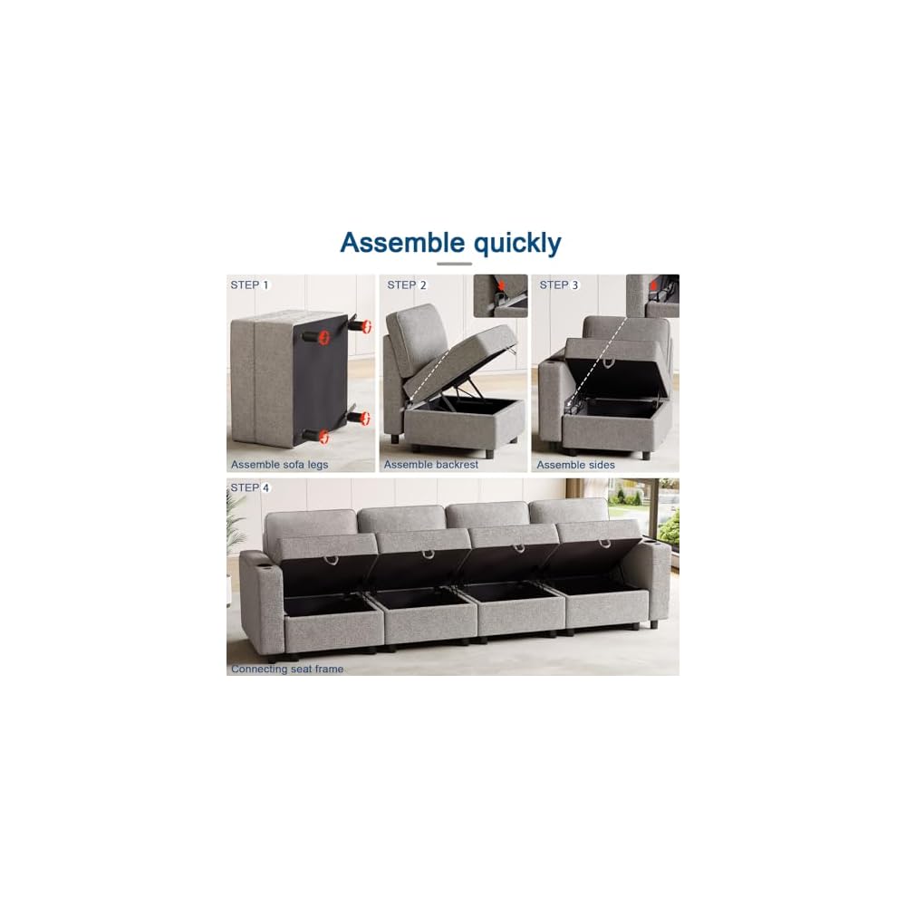 Ottoman Module for Modular Sectional Sofa, Storage Ottoman Footrest and Seat Cube for Living Room,Grey