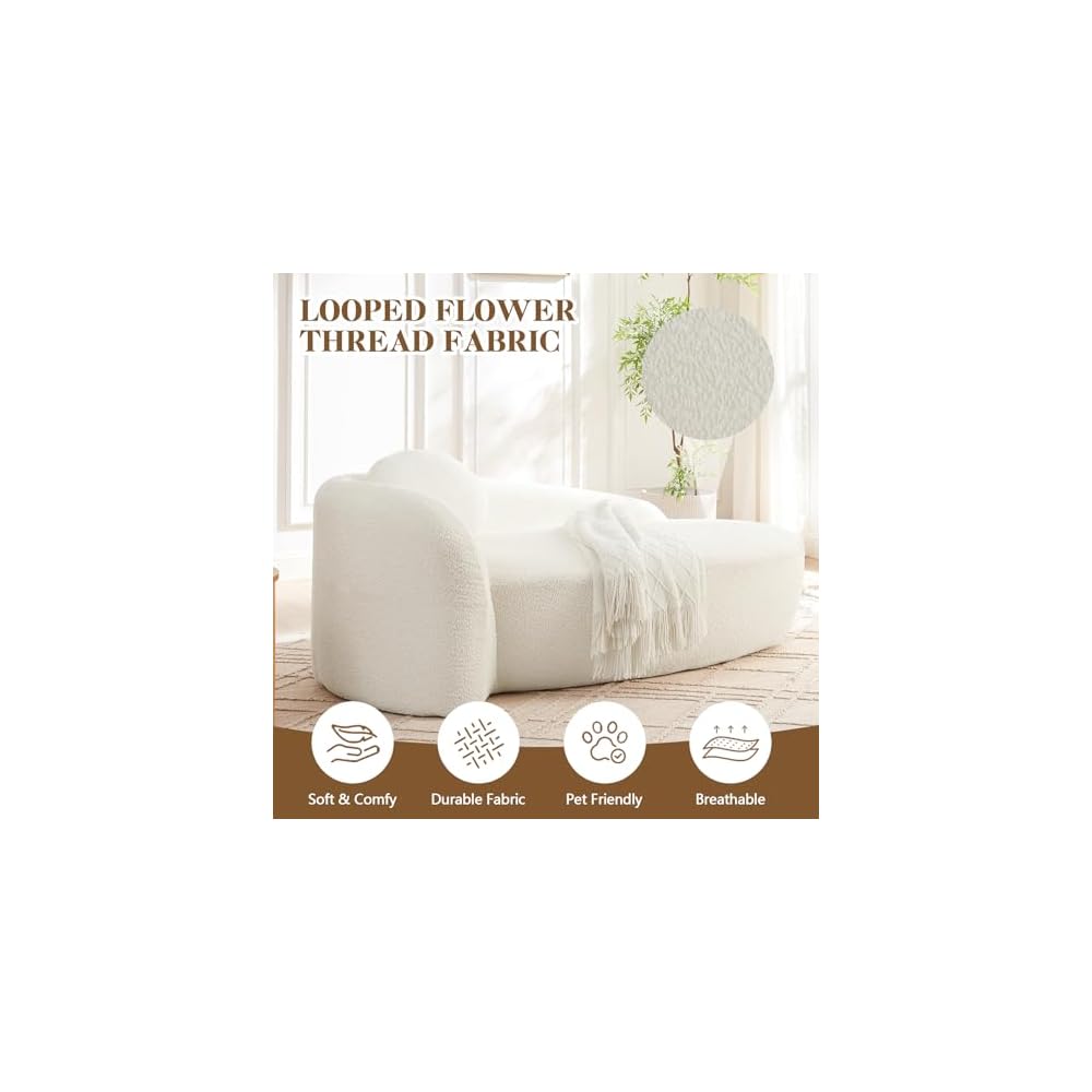 67" Modern Oval Lazy Sofa, Lounge Sofa Indoor with Pillow & Side Armrest, Boucle Fabric Compact Accent Couch Chair, Comfy Loveseat Sleeper for Living Room Bedroom Small Spaces (Beige)