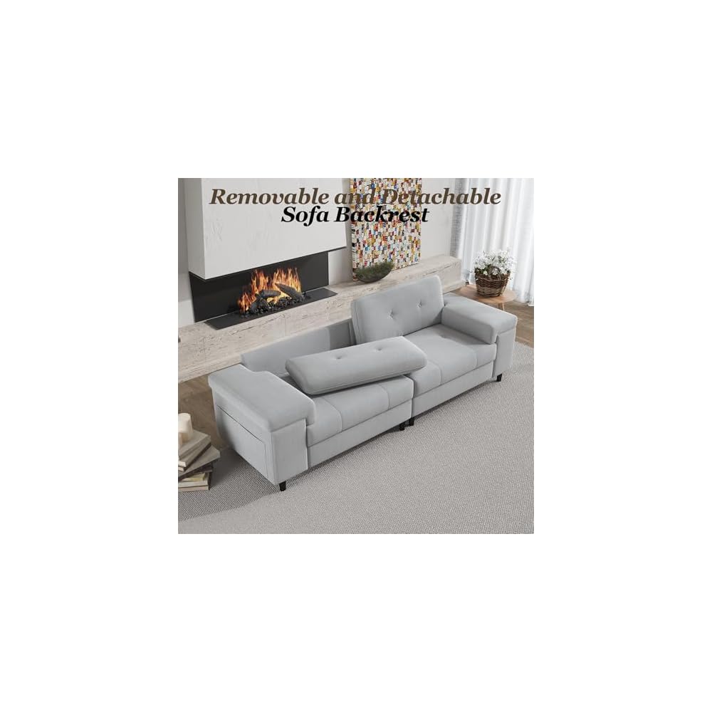 85 Inch Modern 3 Seater Sofa for Living Room, Deep Seat Chenille Couch with Adjustable Wide Armrest & Plush Backrest, Button Tufted Comfy Bedroom Sofa, Easy Assembly, Grey