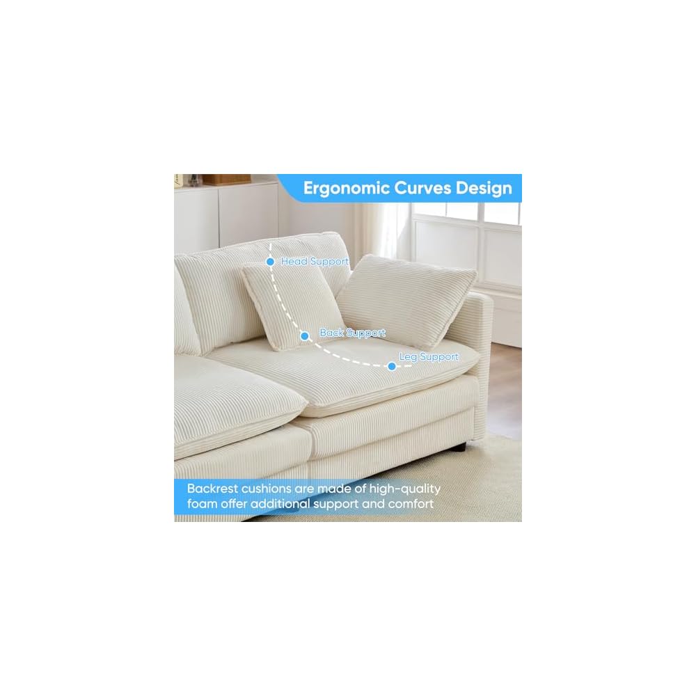 148” U Shape Sectional Couch with Movable Ottoman，Beige