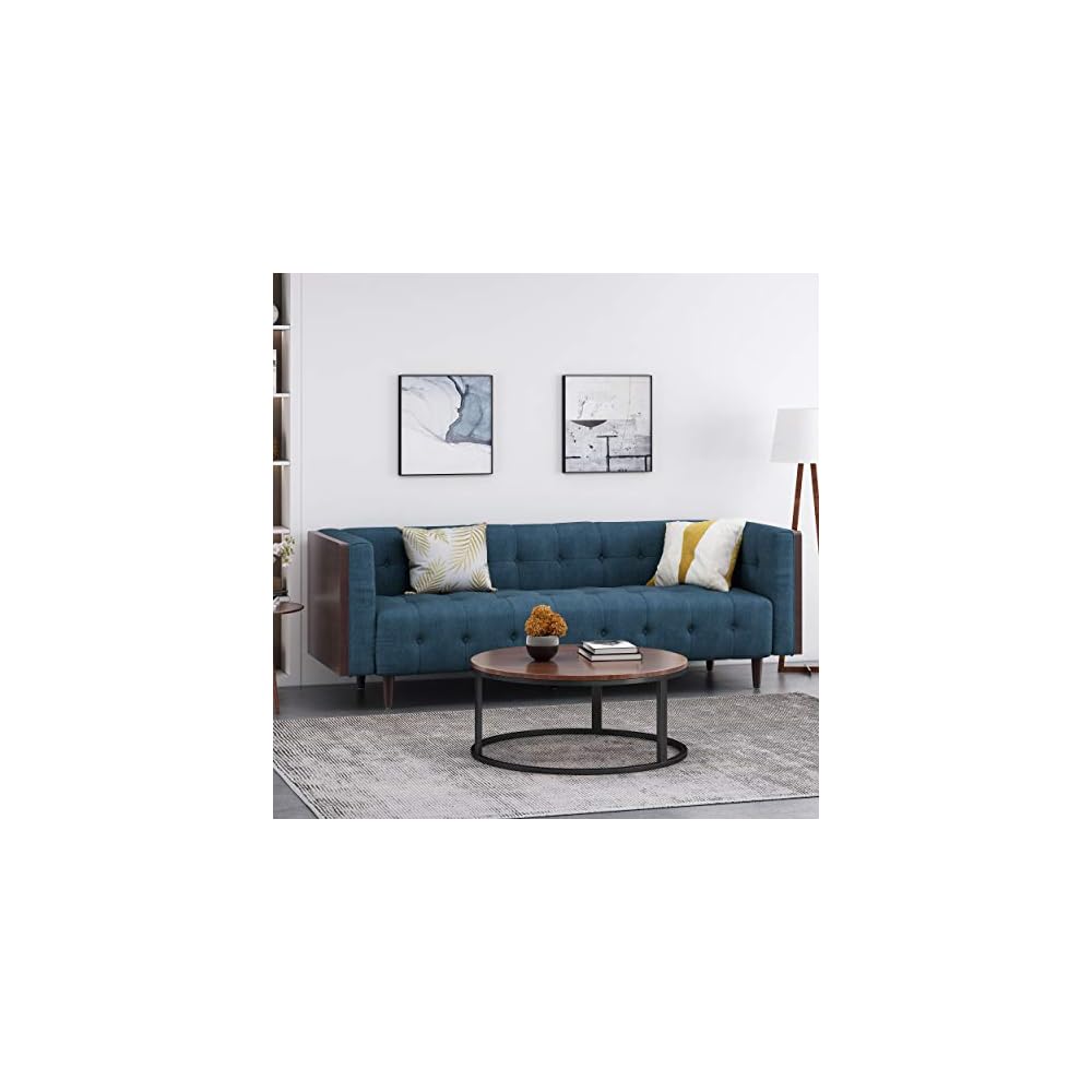 McLarnan Tufted 3 Seater Sofa - Navy Blue/Brown
