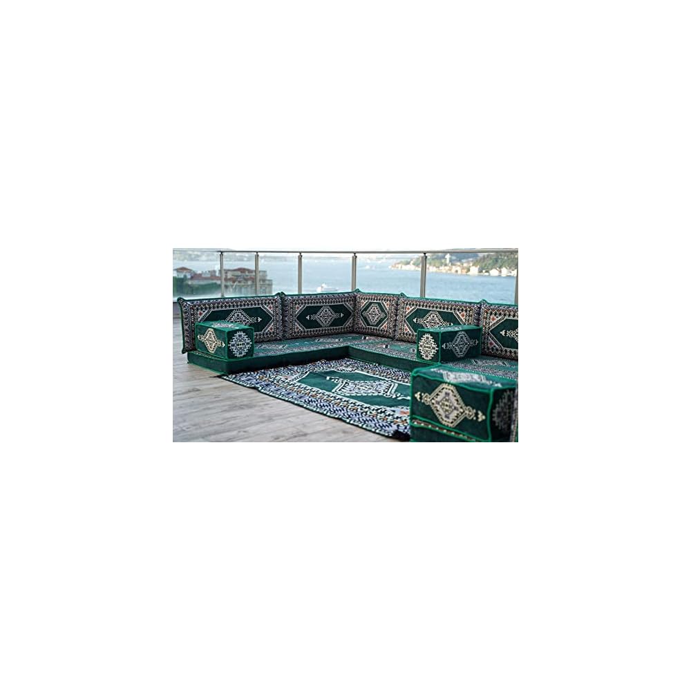 Green Handmade Oriental Floor Seating Set – Traditional Floor Sofa with Backrest