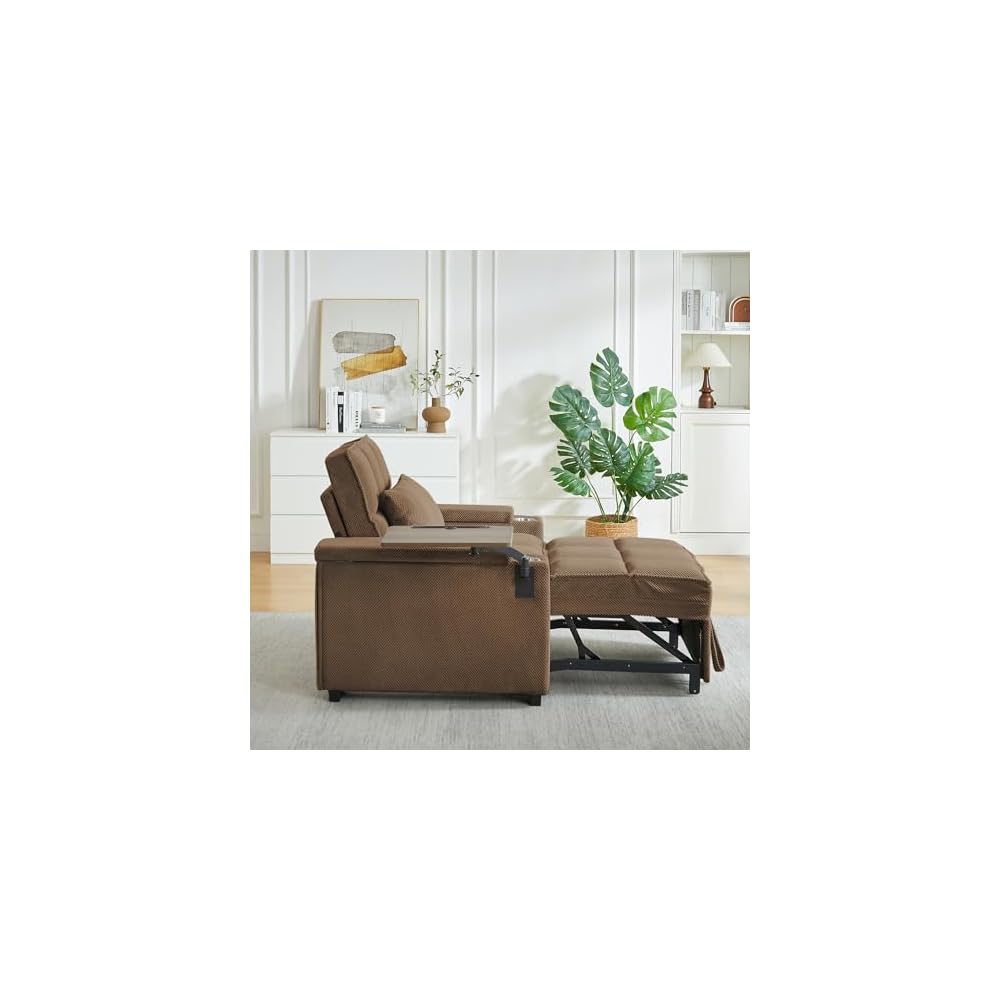 44" Single Sleeper Chair Bed, Pull Out Sleeper Sofa Bed, Coffee