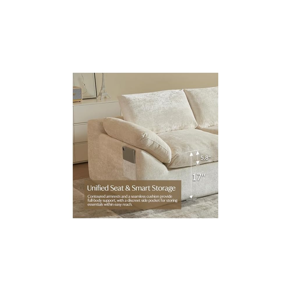 U-Shaped Sectional Sofa with 2 Ottomans, Beige 60.6''x108''x22.8''