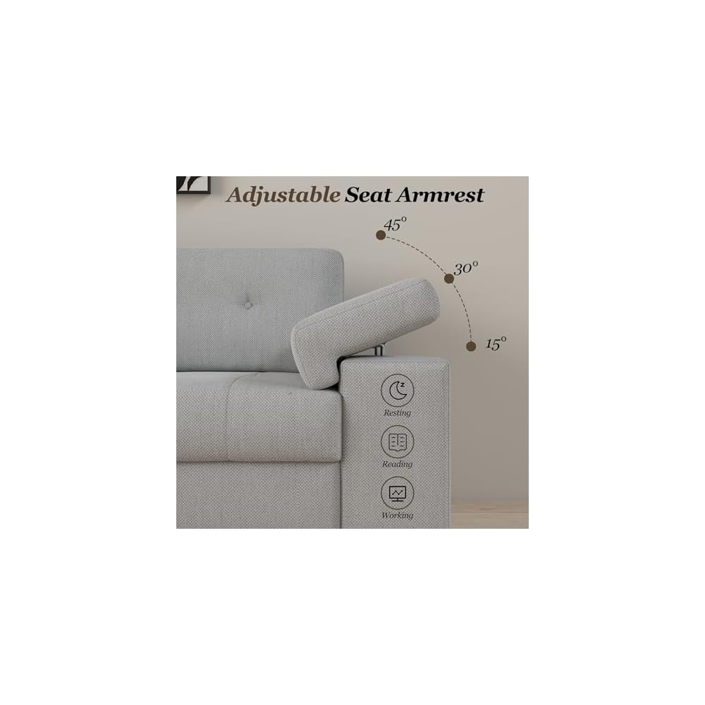 85 Inch Modern 3 Seater Sofa for Living Room, Deep Seat Chenille Couch with Adjustable Wide Armrest & Plush Backrest, Button Tufted Comfy Bedroom Sofa, Easy Assembly, Grey