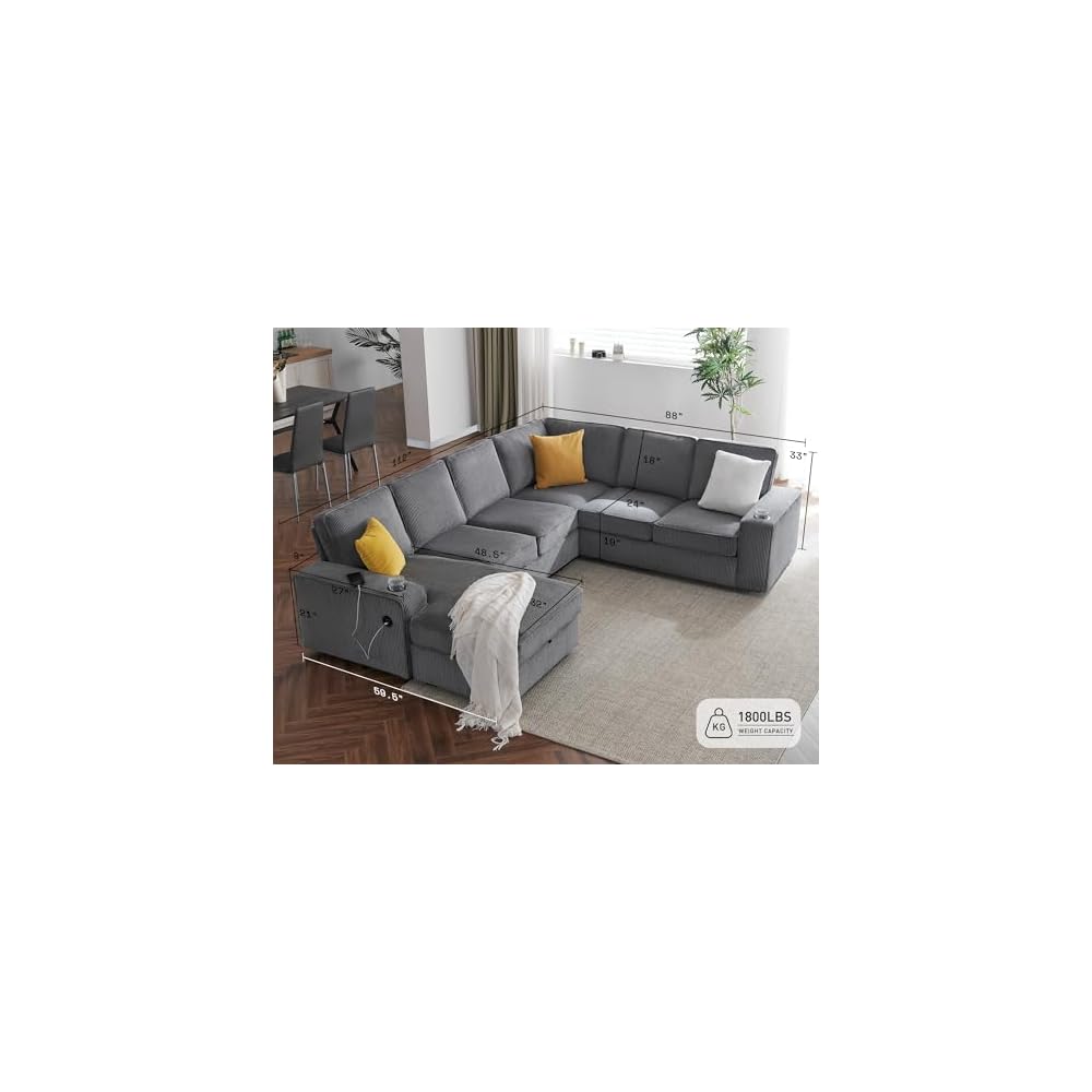 112" Sectional Couch, U Shaped Couch with Storage, Couches for Living Room