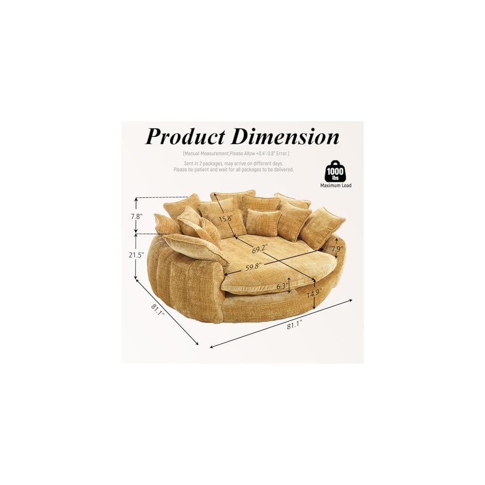 81'' Cloud Couches for Living Room, Circle Round Sofa Bed with 14 Pillows
