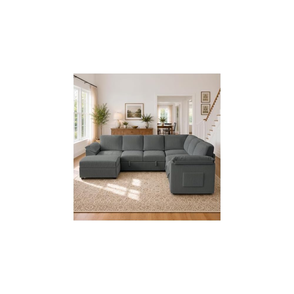 108" Modular Sectional Sleeper Sofa with Pull Out Bed, Dark Grey