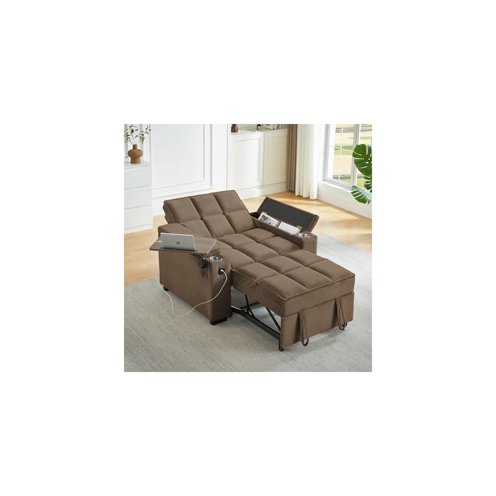 44" Single Sleeper Chair Bed, Pull Out Sleeper Sofa Bed, Coffee