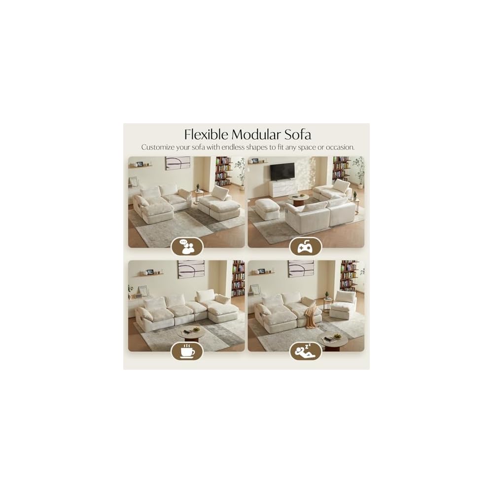 U-Shaped Sectional Sofa with 2 Ottomans, Beige 60.6''x108''x22.8''