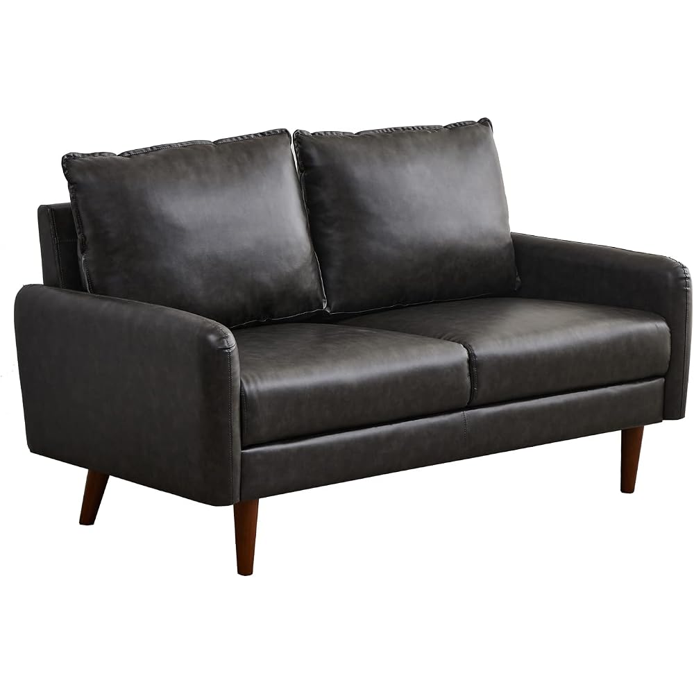 Leather Loveseat Modern Sofa Comfy Couch with Wooden Legs for Living Room,Office - Dark Grey