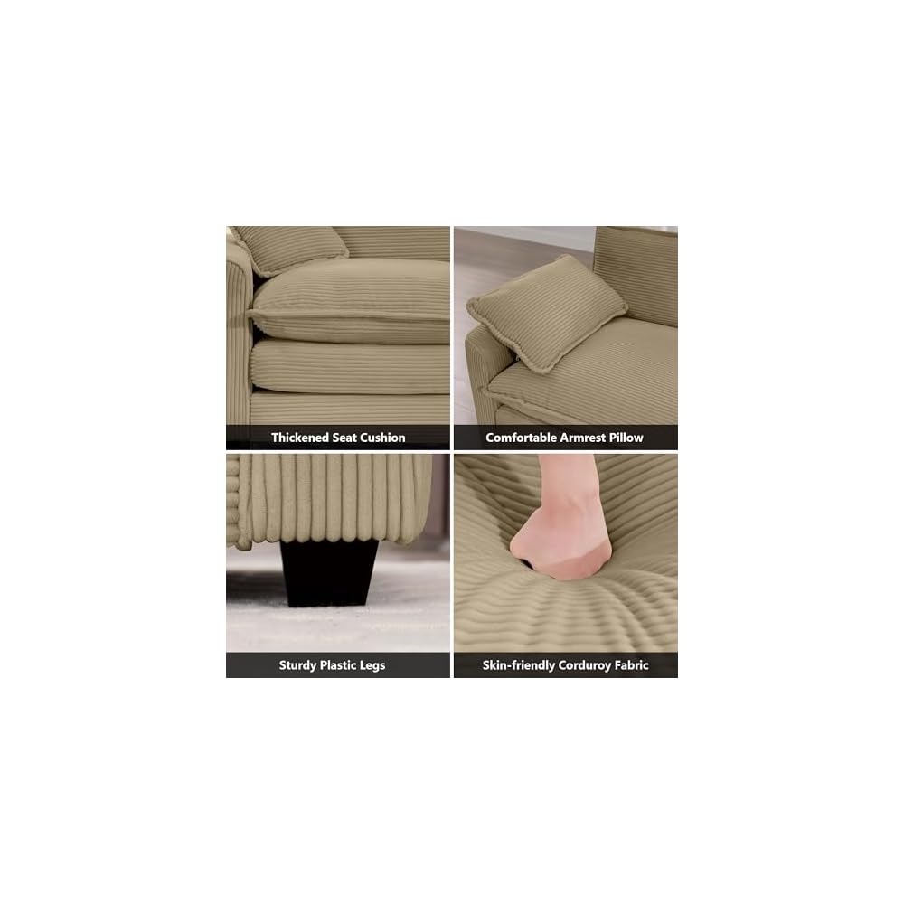 Luxury Modular Sectional Sofa, 80 Inch Modern Corduroy Comfy Cloud Couches for Living Room Office, Loveseat Deep Sofa with 2 Armrest Pillows and 2 Toss Pillows, Camel