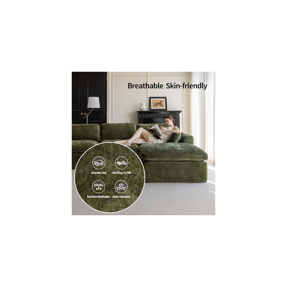 Cloud Sectional Couch for Living Room, Modern L-Shape Sofa with Back Cushion, Oversized Convertible Deep Chenille Seater Modular Couches